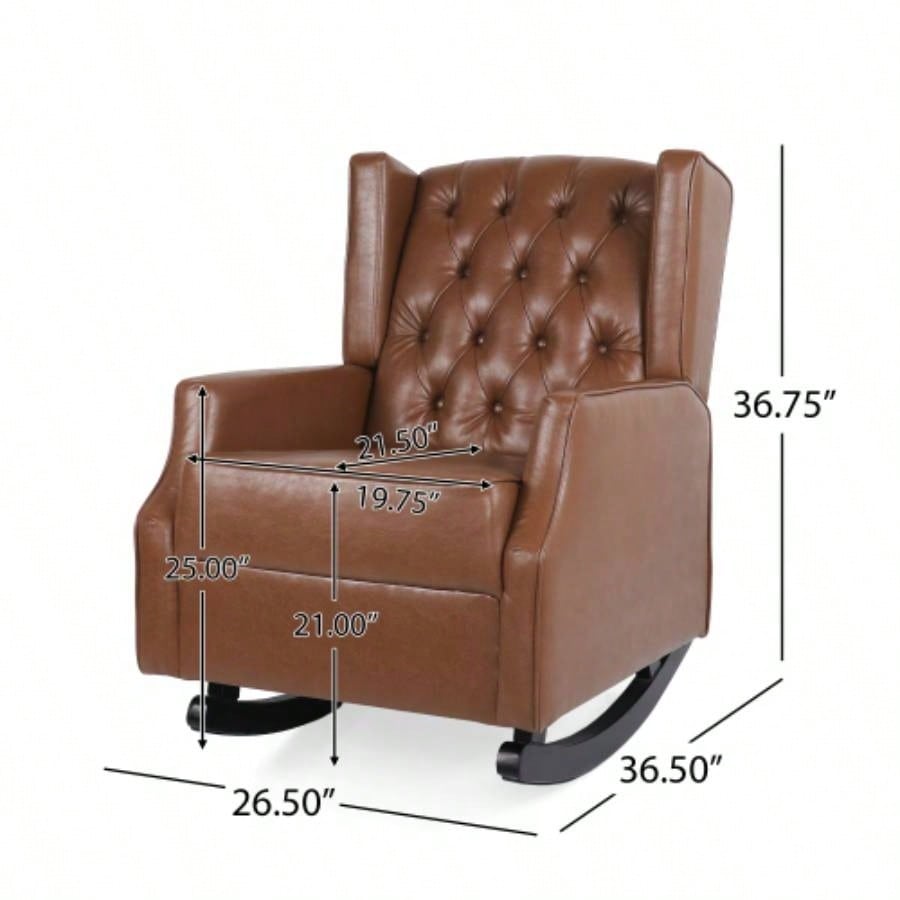 Rocking Chair Nursery, Rocker Chair with Wingback, Solid Wood Frame Armchair with Arm Nursery, Living Room, Bedroom