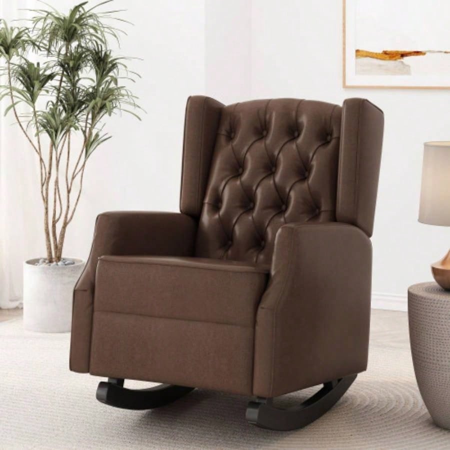 Rocking Chair Nursery, Rocker Chair with Wingback, Solid Wood Frame Armchair with Arm Nursery, Living Room, Bedroom