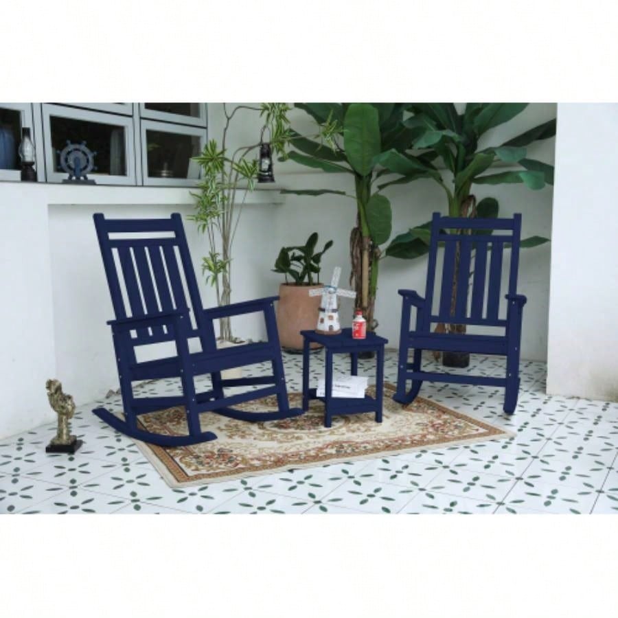 All Weather Rocking Chair Set with Side Table, 3 - Piece Rocking Chair Set with Wood - Texture, includes 2 Rocking Chairs and 1 Table
