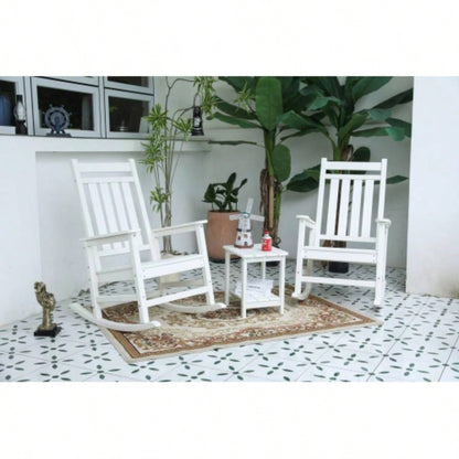All Weather Rocking Chair Set with Side Table, 3 - Piece Rocking Chair Set with Wood - Texture, includes 2 Rocking Chairs and 1 Table