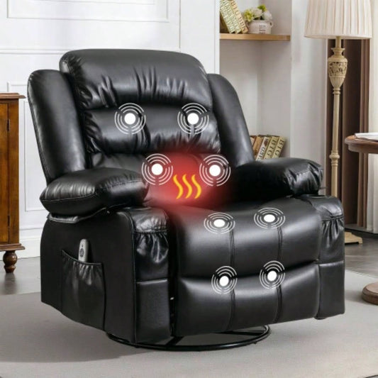 Massage Swivel Rocker Recliner Chair with Vibration Massage and Heat Ergonomic Lounge Chair Living Room with Rocking Function and Side Pocket 2 Cup Holders USB Charge Port, black.