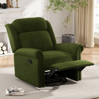 360 Swivel Recliner Manual Rocking Recliner Home Theater Manual Recliner Chair Nursery Rocker with Adjustable Backrest Living Room, Green