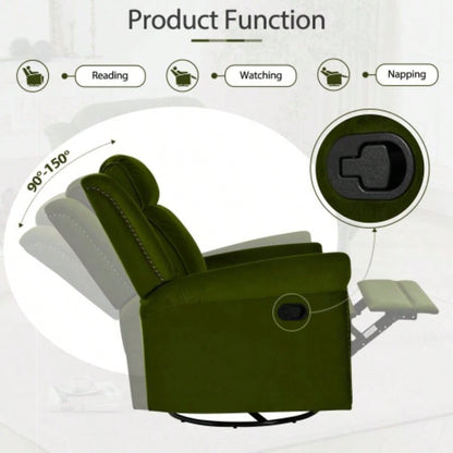 360 Swivel Recliner Manual Rocking Recliner Home Theater Manual Recliner Chair Nursery Rocker with Adjustable Backrest Living Room, Green