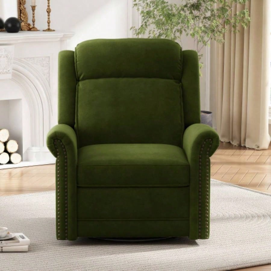 360 Swivel Recliner Manual Rocking Recliner Home Theater Manual Recliner Chair Nursery Rocker with Adjustable Backrest Living Room, Green