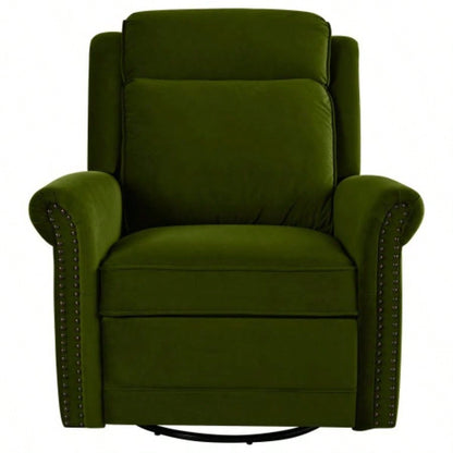 360 Swivel Recliner Manual Rocking Recliner Home Theater Manual Recliner Chair Nursery Rocker with Adjustable Backrest Living Room, Green
