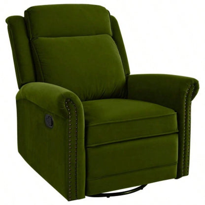360 Swivel Recliner Manual Rocking Recliner Home Theater Manual Recliner Chair Nursery Rocker with Adjustable Backrest Living Room, Green