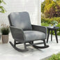 Contemporary Minimalist Beige Wicker Rocking Chair with Soft Polyester Cushions and Durable Wooden Frame, Indoor and Outdoor Spaces like Patio, Balcony, or Living Room