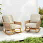 Set of 2 Contemporary Minimalist Beige Wicker Rocking Chair with Soft Polyester Cushions and Durable Wooden Frame, Indoor and Outdoor Spaces like Patio, Balcony, or Living Room
