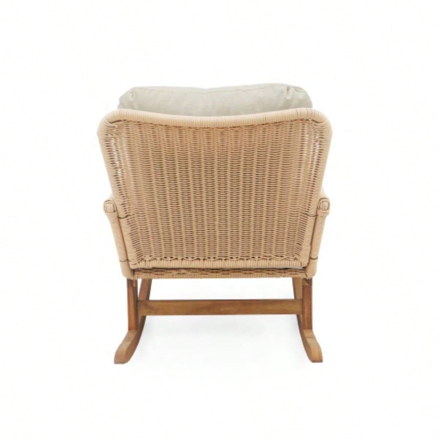 Set of 2 Contemporary Minimalist Beige Wicker Rocking Chair with Soft Polyester Cushions and Durable Wooden Frame, Indoor and Outdoor Spaces like Patio, Balcony, or Living Room
