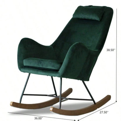 Velvet Rocking Chair in Green with Comfortable Design Home and Nursery Living Room Bedroom Waiting Room 38.5Hx 27.5x 36D