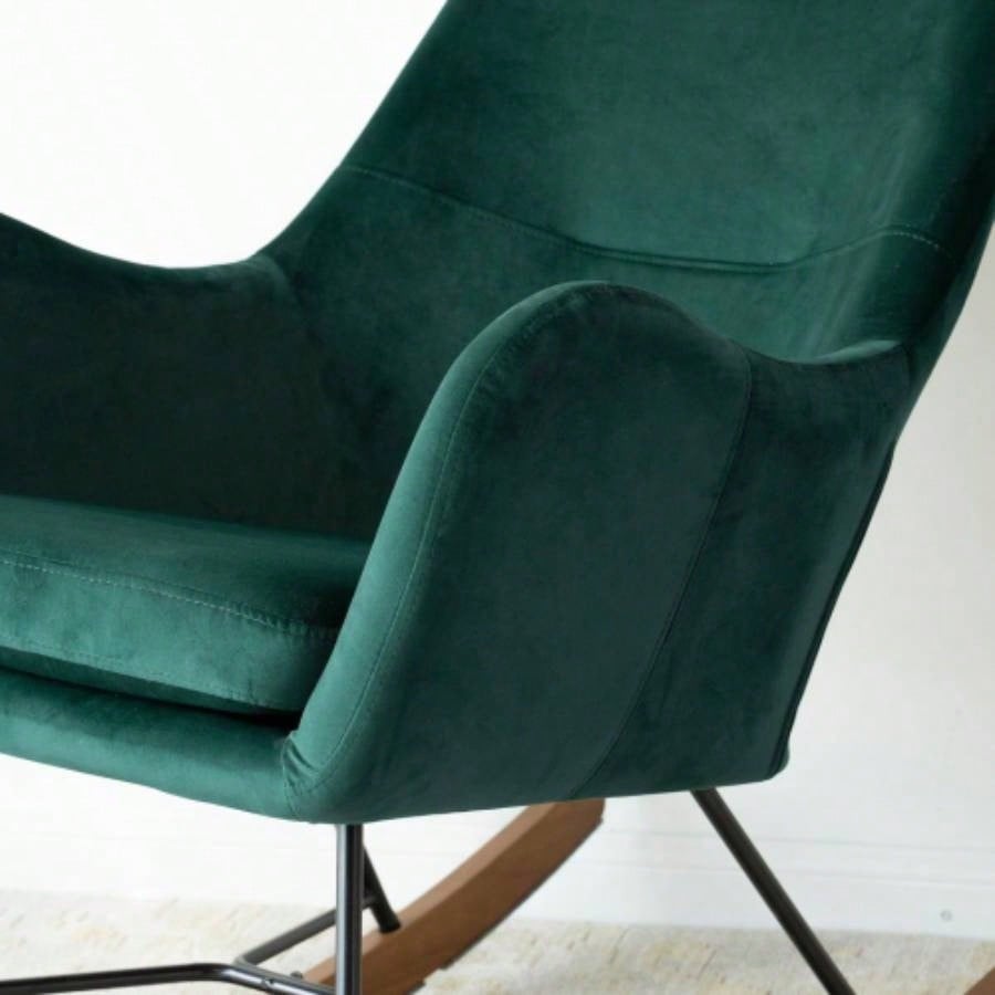 Velvet Rocking Chair in Green with Comfortable Design Home and Nursery Living Room Bedroom Waiting Room 38.5Hx 27.5x 36D