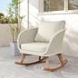 Contemporary Minimalist Beige Wicker Rocking Chair with Soft Polyester Cushions and Durable Wooden Frame, Indoor and Outdoor Spaces like Patio, Balcony, or Living Room