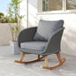 Contemporary Minimalist Beige Wicker Rocking Chair with Soft Polyester Cushions and Durable Wooden Frame, Indoor and Outdoor Spaces like Patio, Balcony, or Living Room