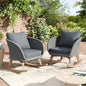 Contemporary Minimalist Beige Wicker Rocking Chair with Soft Polyester Cushions and Durable Wooden Frame, Indoor and Outdoor Spaces like Patio, Balcony, or Living Room