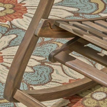 Outdoor Acacia wood Rocking Chair with Retractable foot panel, Rocker Patio Rocking Chair Porch, Patio, Balcony,