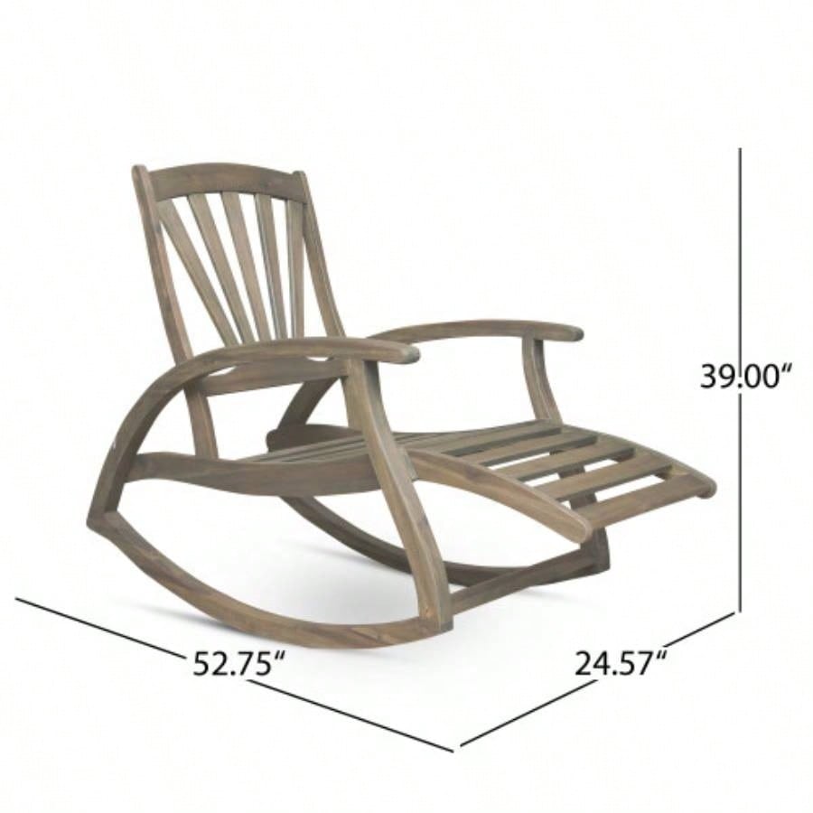 Outdoor Acacia wood Rocking Chair with Retractable foot panel, Rocker Patio Rocking Chair Porch, Patio, Balcony,