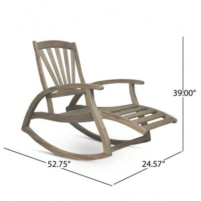 Outdoor Acacia wood Rocking Chair with Retractable foot panel, Rocker Patio Rocking Chair Porch, Patio, Balcony,