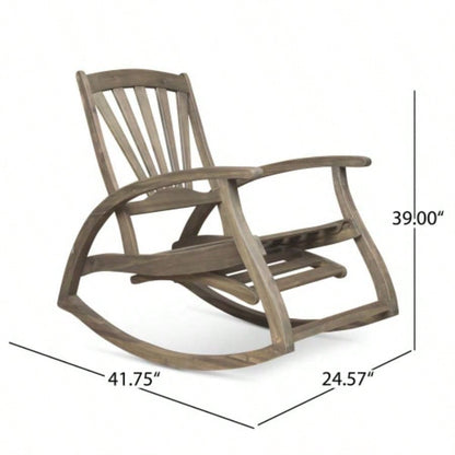 Outdoor Acacia wood Rocking Chair with Retractable foot panel, Rocker Patio Rocking Chair Porch, Patio, Balcony,