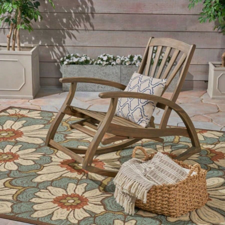 Outdoor Acacia wood Rocking Chair with Retractable foot panel, Rocker Patio Rocking Chair Porch, Patio, Balcony,