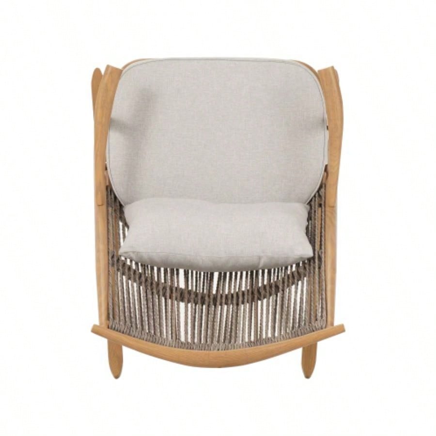 Outdoor Rocking Chair - Sturdy Iron Frame in Maple, Gray PE Rattan Backrest Light Gray Cushion