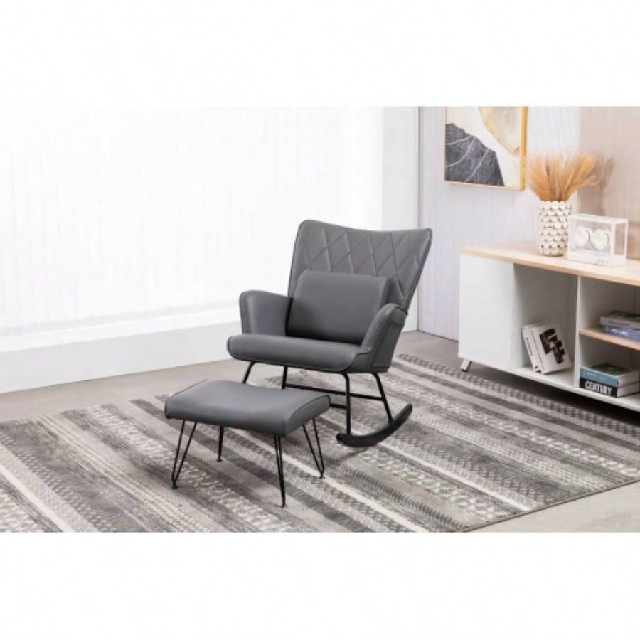 Rocking Chair, Glider Chair, Rocking Accent Chair with Lumbar Pillow and Ottoman Nursery/Living Room/Bedroom