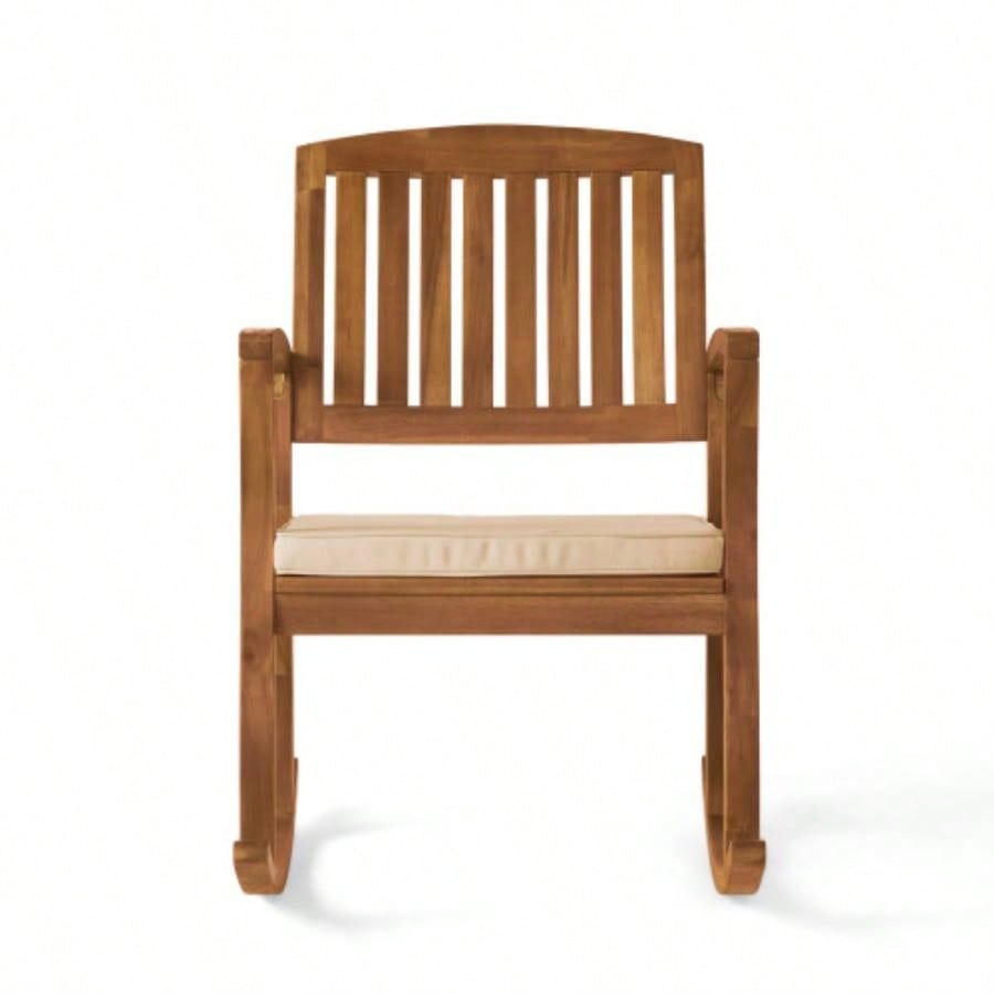 Acacia Wood Patio Outdoor Rocking Chair with cushions Garden, Lawn, Backyard, Pool,
