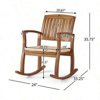 Acacia Wood Patio Outdoor Rocking Chair with cushions Garden, Lawn, Backyard, Pool,