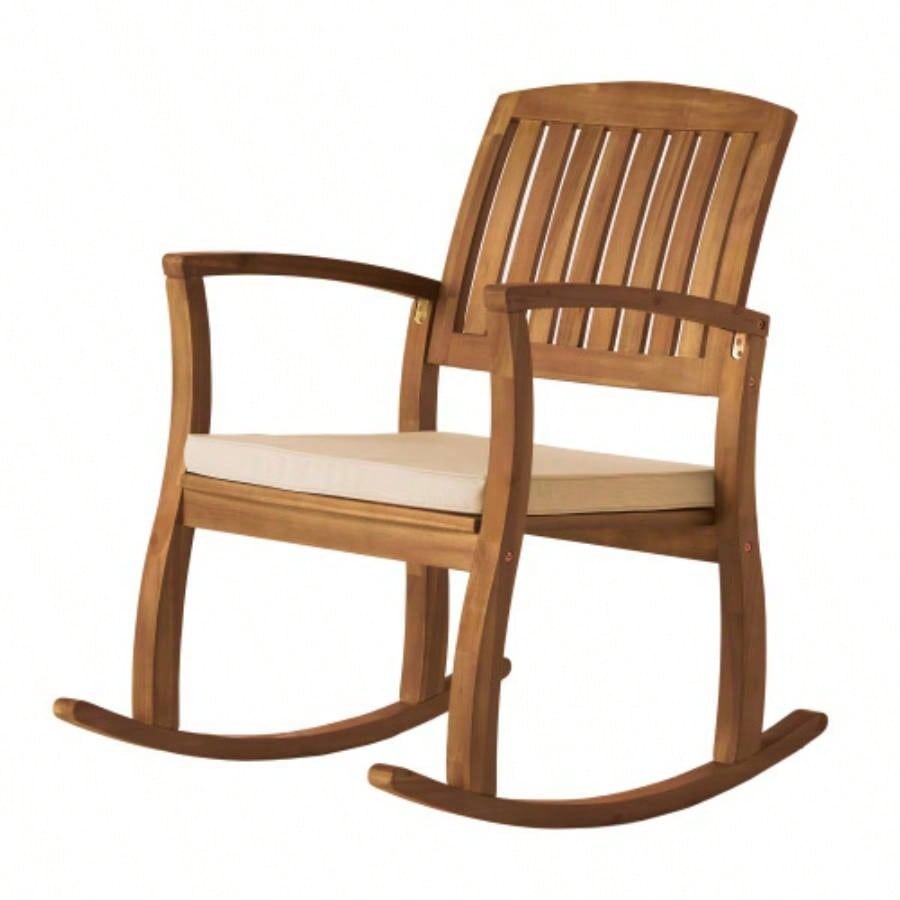 Acacia Wood Patio Outdoor Rocking Chair with cushions Garden, Lawn, Backyard, Pool,