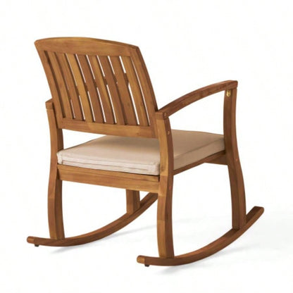 Acacia Wood Patio Outdoor Rocking Chair with cushions Garden, Lawn, Backyard, Pool,