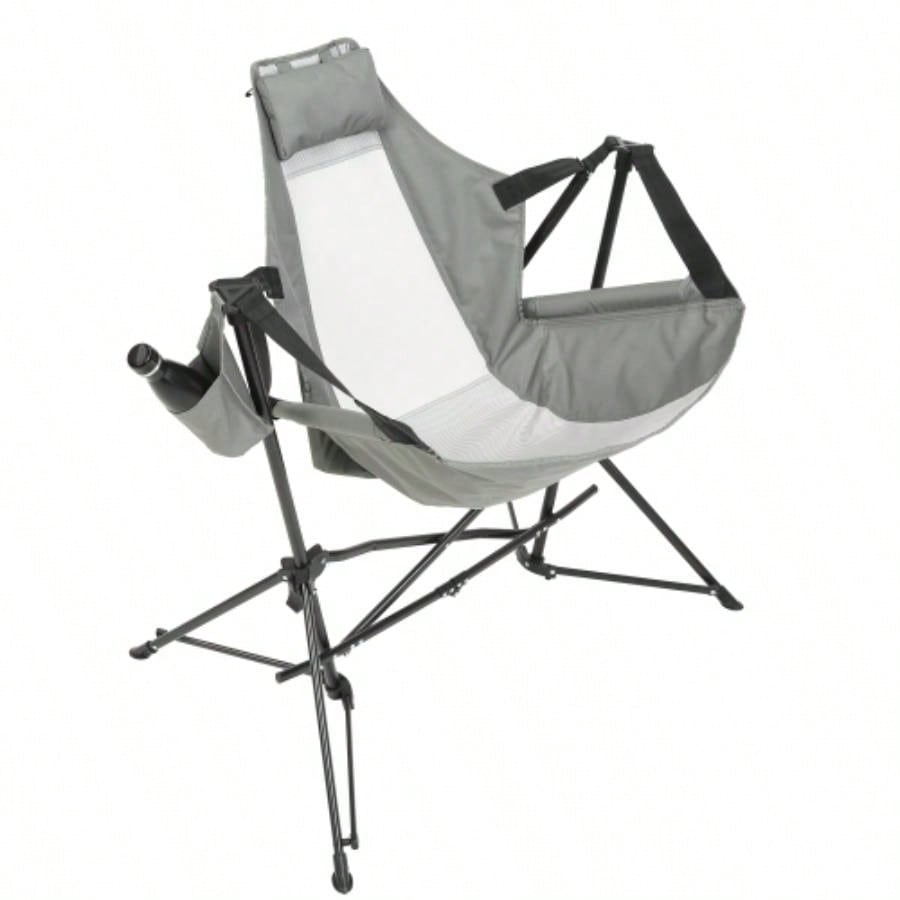 Hammock Camping Chair, Folding Portable Rocking Chair, Aluminum Alloy Adjustable Back Swinging Chair with Pillow Cup Holder, Recliner with Carry Bag Outdoor Travel Lawn Backyard, Black