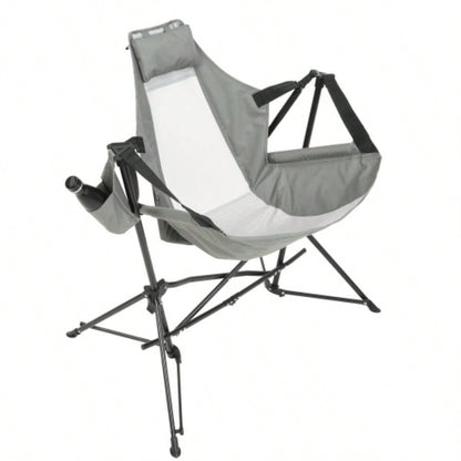 Hammock Camping Chair, Folding Portable Rocking Chair, Aluminum Alloy Adjustable Back Swinging Chair with Pillow Cup Holder, Recliner with Carry Bag Outdoor Travel Lawn Backyard, Black