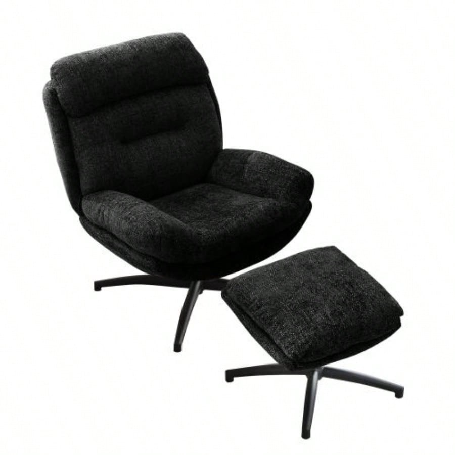 065C Rocking and Swivel Leisure chair lounge chair velvet BLACK color with ottoman