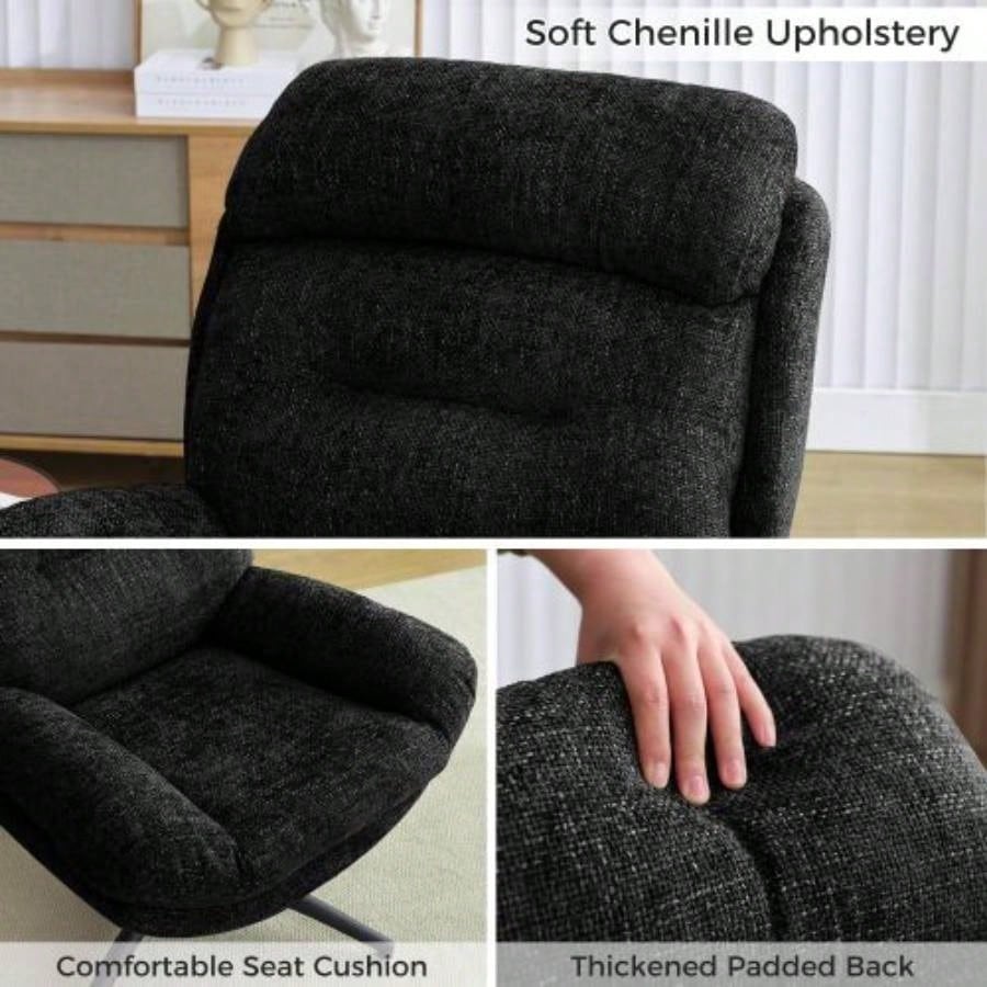065C Rocking and Swivel Leisure chair lounge chair velvet BLACK color with ottoman