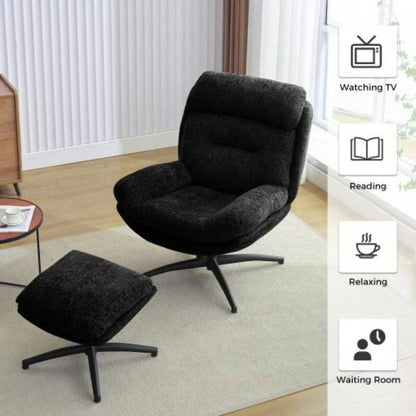 065C Rocking and Swivel Leisure chair lounge chair velvet BLACK color with ottoman