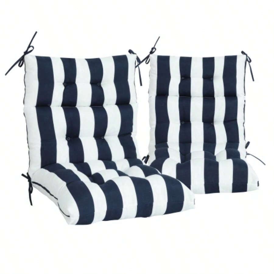 2 Pcs Set High Back Patio Chair Cushions, Tufted Rocking Chair Cushions, Adirondack Cushions Garden Porch Home Office Chair Use, 44x 22x 4 2 Pack - Navy Blue/White