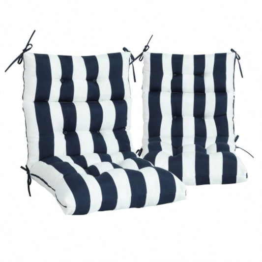 2 Pcs Set High Back Patio Chair Cushions, Tufted Rocking Chair Cushions, Adirondack Cushions Garden Porch Home Office Chair Use, 44x 22x 4 2 Pack - Navy Blue/White