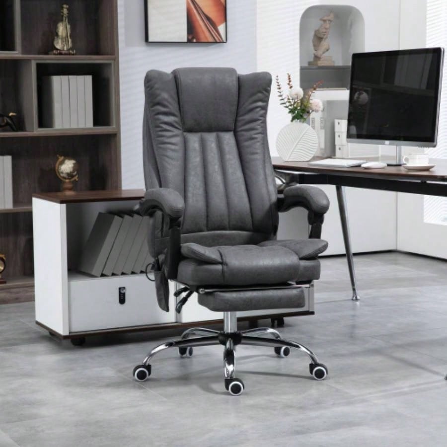 Vinsetto Microfiber Office Chair, High Back Computer Chair with 6 Point Massage, Heat, Adjustable Height and Retractable Footrest, Dark Blue