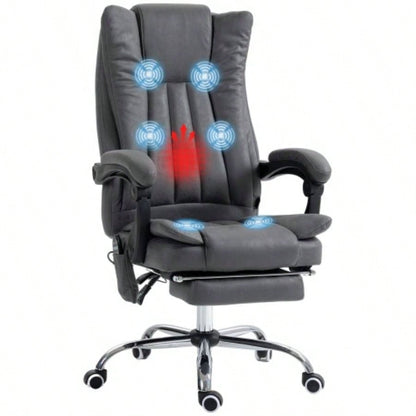 Vinsetto Microfiber Office Chair, High Back Computer Chair with 6 Point Massage, Heat, Adjustable Height and Retractable Footrest, Dark Blue