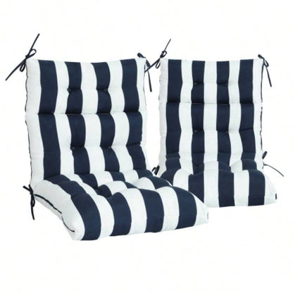 2 Pcs Set High Back Patio Chair Cushions, Tufted Rocking Chair Cushions, Adirondack Cushions Garden Porch Home Office Chair Use, 44x 22x 4 2 Pack - Navy Blue/White