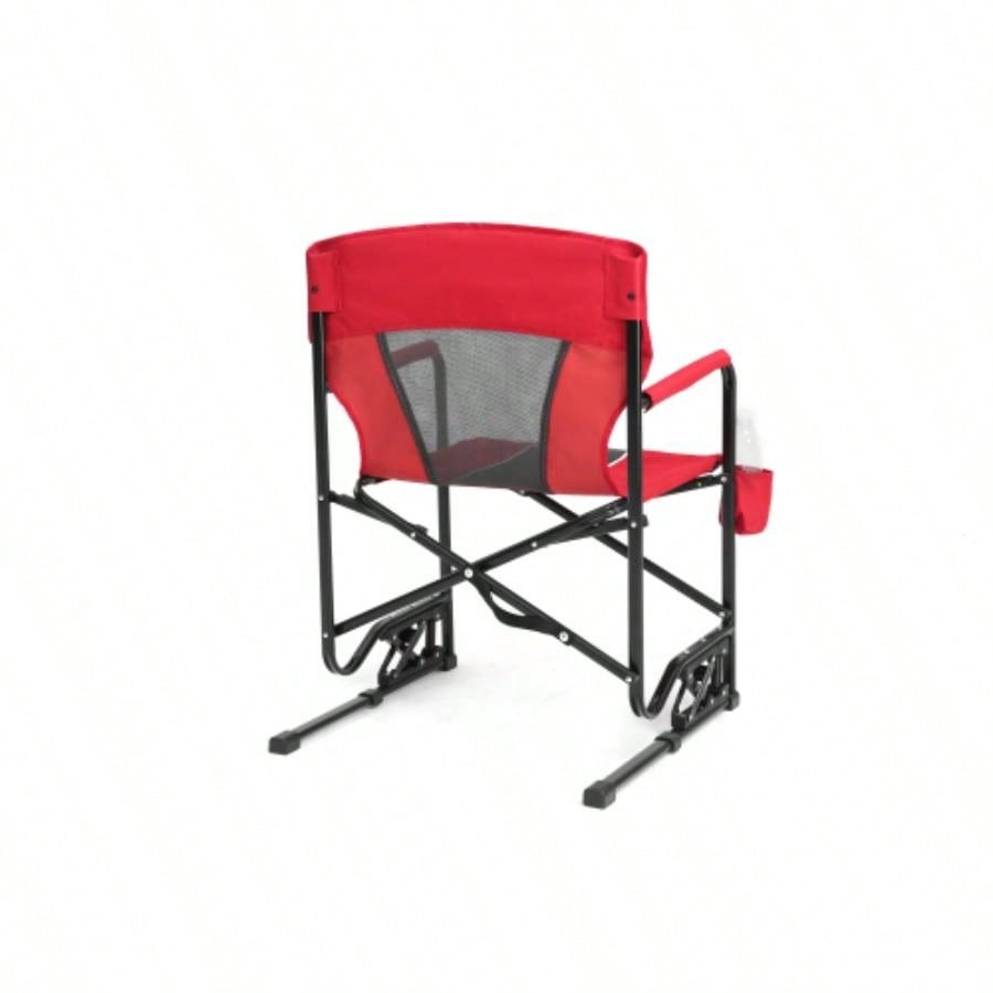 Outdoor Rocker Camping Chair Portable Folding Rocking Chair with Solid, Durable Armrests, Drink Holder Comfortable Backrest - Red