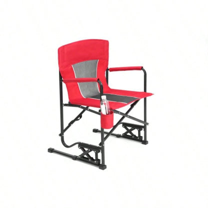 Outdoor Rocker Camping Chair Portable Folding Rocking Chair with Solid, Durable Armrests, Drink Holder Comfortable Backrest - Red