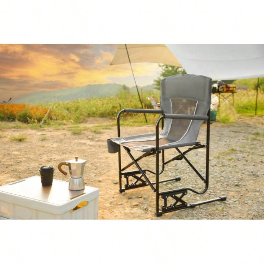 Outdoor Rocker Camping Chair Portable Folding Rocking Chair with Solid, Durable Armrests, Drink Holder Comfortable Backrest - Red