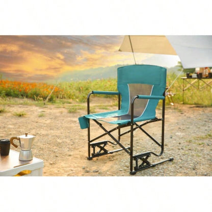 Outdoor Rocker Camping Chair Portable Folding Rocking Chair with Solid, Durable Armrests, Drink Holder Comfortable Backrest - Red