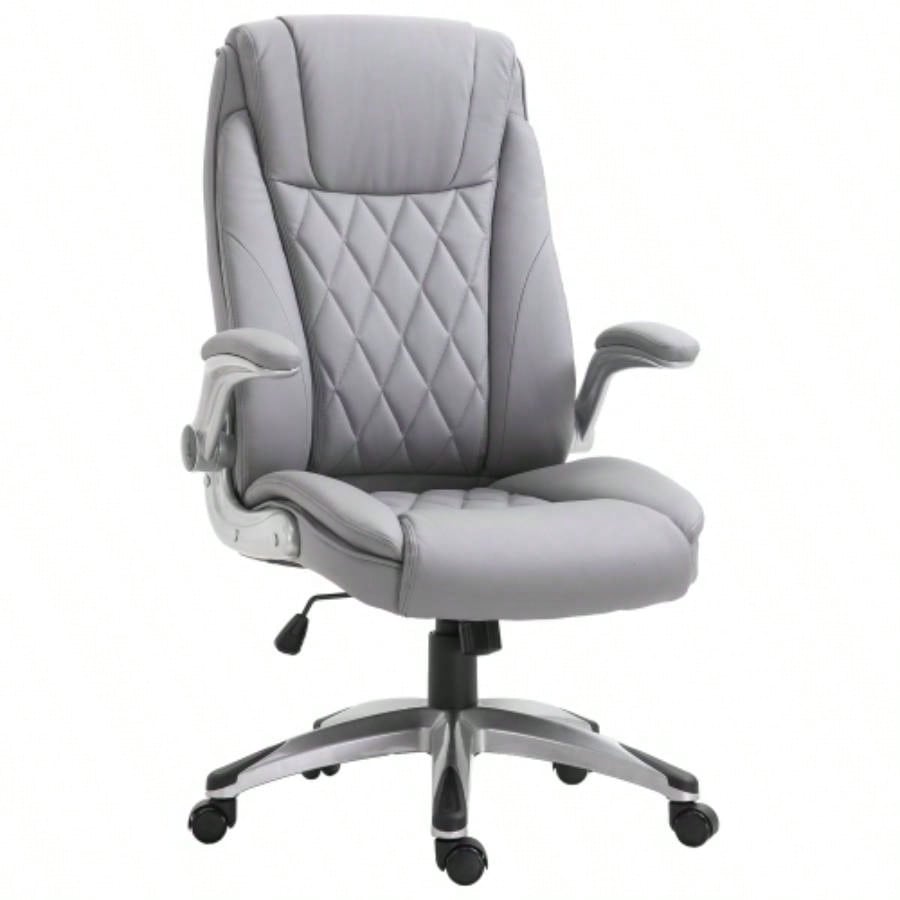 Vinsetto High Back 360 Swivel Ergonomic Home Office Chair with Flip Up Arms, Faux Leather Computer Desk Rocking Chair,