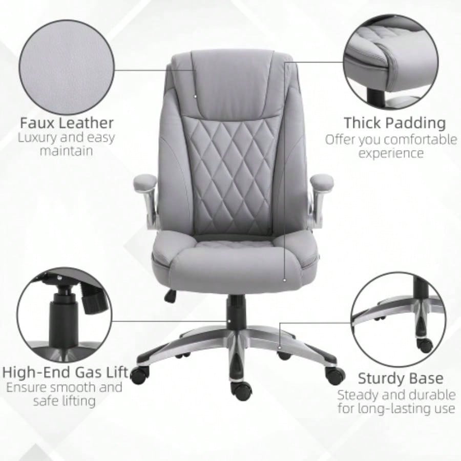 Vinsetto High Back 360 Swivel Ergonomic Home Office Chair with Flip Up Arms, Faux Leather Computer Desk Rocking Chair,