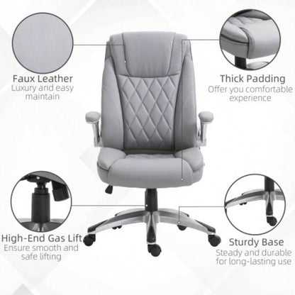 Vinsetto High Back 360 Swivel Ergonomic Home Office Chair with Flip Up Arms, Faux Leather Computer Desk Rocking Chair,