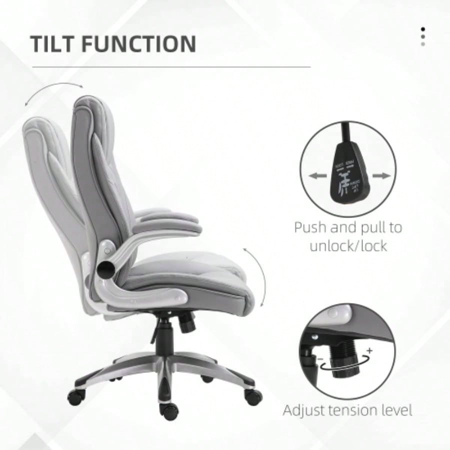 Vinsetto High Back 360 Swivel Ergonomic Home Office Chair with Flip Up Arms, Faux Leather Computer Desk Rocking Chair,