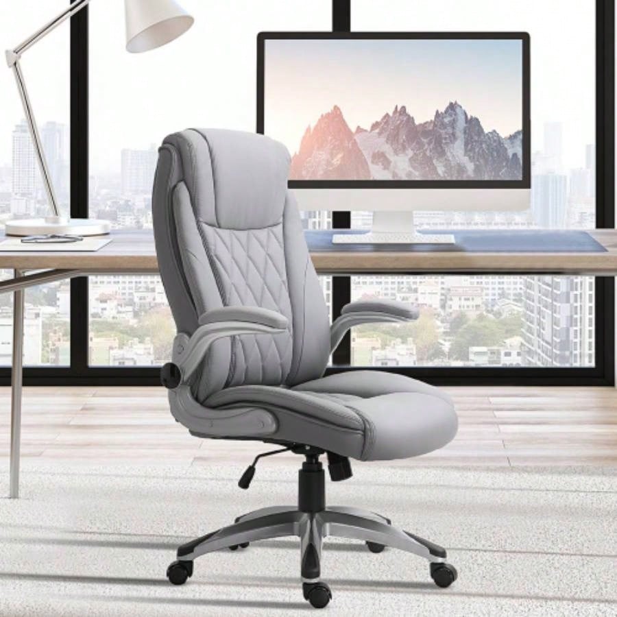 Vinsetto High Back 360 Swivel Ergonomic Home Office Chair with Flip Up Arms, Faux Leather Computer Desk Rocking Chair,