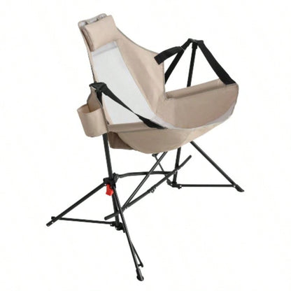 Hammock Camping Chair, Folding Portable Rocking Chair, Aluminum Alloy Adjustable Back Swinging Chair with Pillow Cup Holder, Recliner with Carry Bag Outdoor Travel Lawn Backyard, Khaki 2pcs