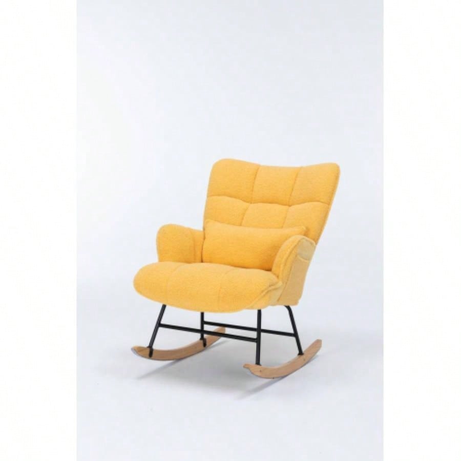 Rocking Chair Nursery, Teddy Upholstered Glider Rocker with High Backrest, Reading Chair Modern Rocking Accent Chairs Glider Recliner Living Room, Nursery, Bedroom